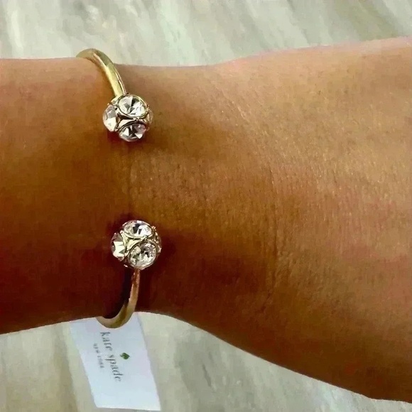 Kate Spade New York Gold Tone Lady Marmalade Crystal Hinged Bangle Bracelet - Picture 8 of 8
